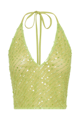 Brielle Sequin Halter Top - Parakeet Green
